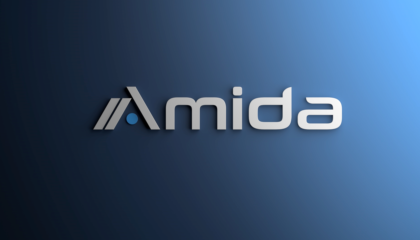 Amida logo on blue background